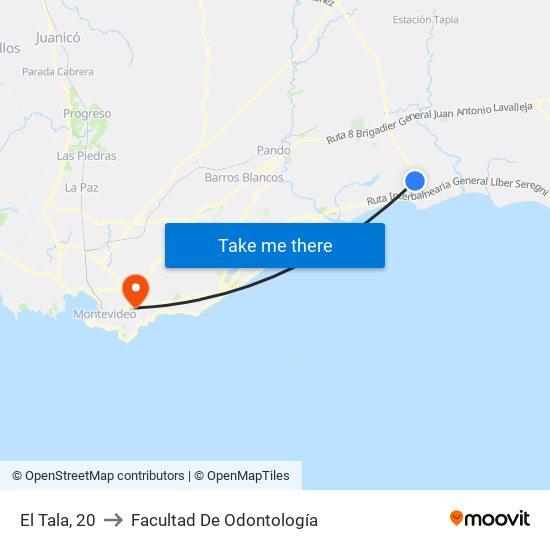 El Tala, 20 to Facultad De Odontología map