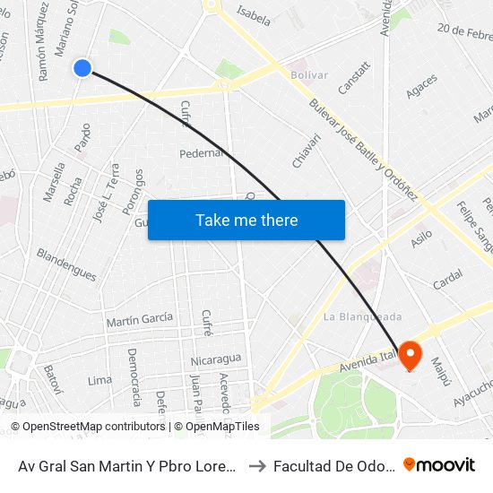 Av Gral San Martin Y Pbro Lorenzo Fernandez to Facultad De Odontología map