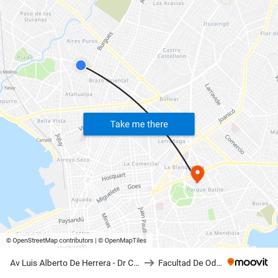Av Luis Alberto De Herrera - Dr Carlos Vaz Ferreira to Facultad De Odontología map