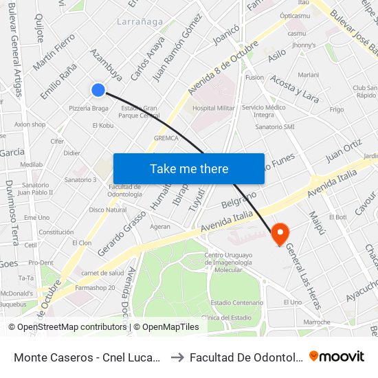 Monte Caseros - Cnel Lucas Piriz to Facultad De Odontología map