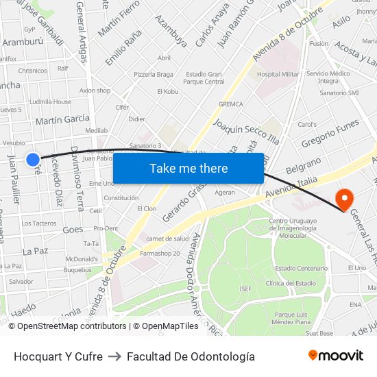 Hocquart Y Cufre to Facultad De Odontología map