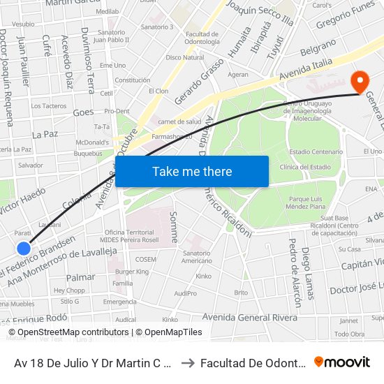 Av 18 De Julio Y Dr Martin C Martinez to Facultad De Odontología map