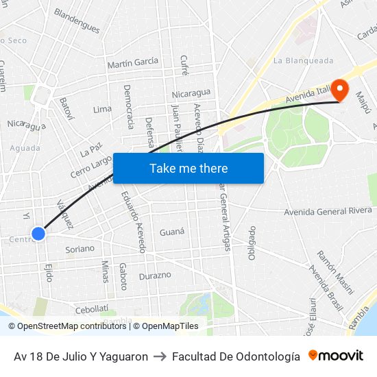 Av 18 De Julio Y Yaguaron to Facultad De Odontología map