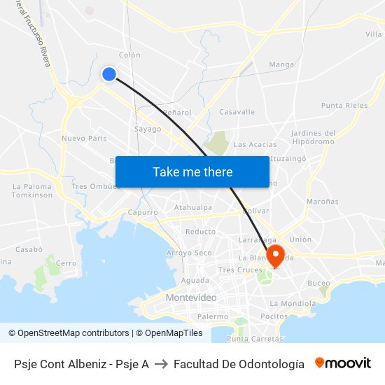 Psje Cont Albeniz - Psje A to Facultad De Odontología map