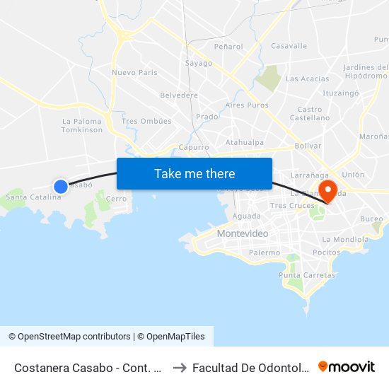 Costanera Casabo - Cont. Rusia to Facultad De Odontología map