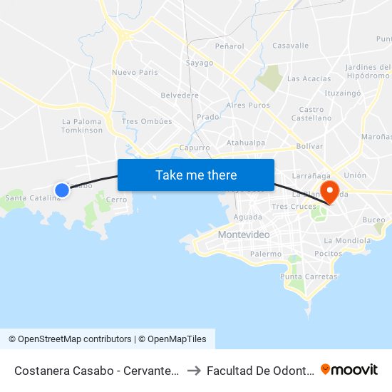 Costanera Casabo - Cervantes O Nº18 to Facultad De Odontología map