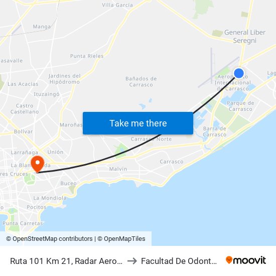 Ruta 101 Km 21, Radar Aeropuerto to Facultad De Odontología map