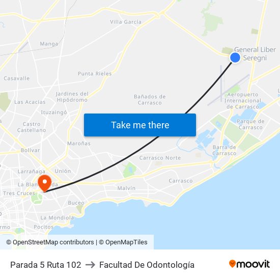 Parada 5 Ruta 102 to Facultad De Odontología map