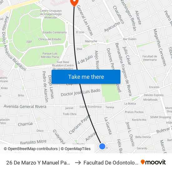 26 De Marzo Y Manuel Pagola to Facultad De Odontología map