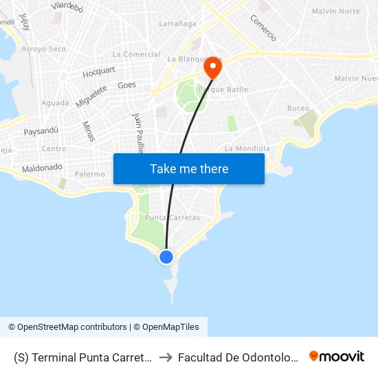 (S) Terminal Punta Carretas to Facultad De Odontología map