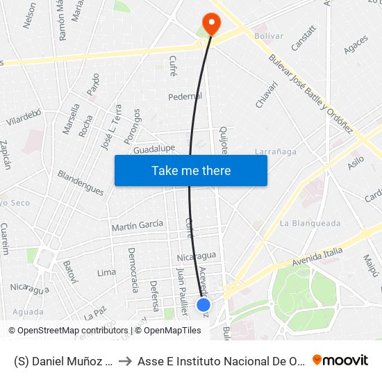 (S) Daniel Muñoz & Acevedo Díaz to Asse E Instituto Nacional De Ortopedia Y Traumatología map