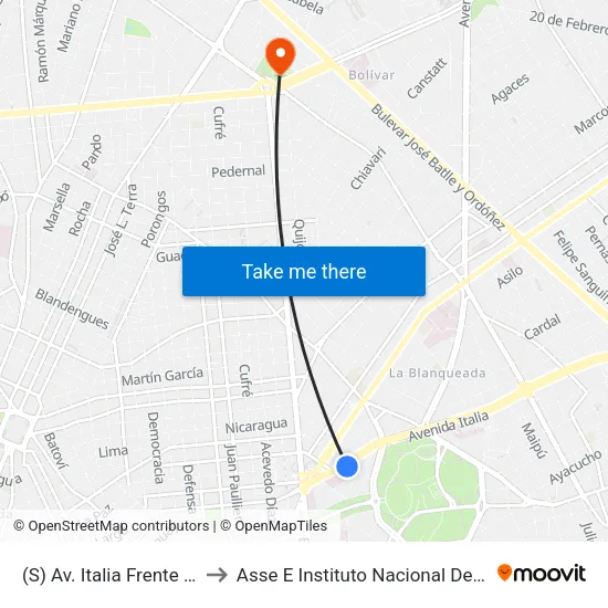 (S) Av. Italia Frente A Medica Uruguaya to Asse E Instituto Nacional De Ortopedia Y Traumatología map