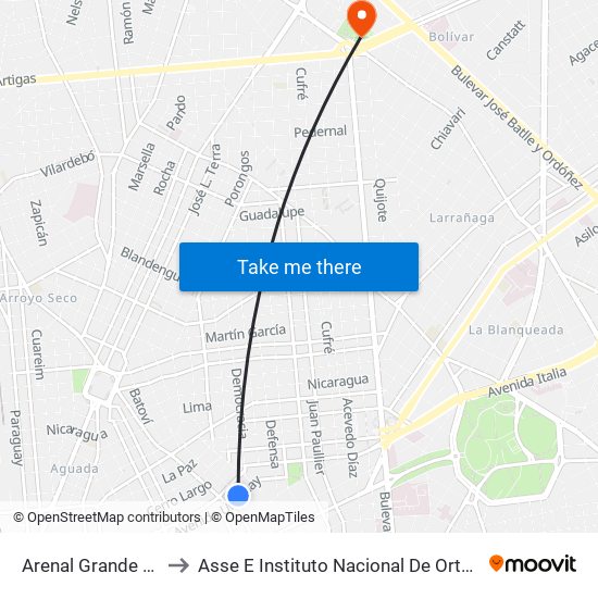 Arenal Grande - Av Uruguay to Asse E Instituto Nacional De Ortopedia Y Traumatología map