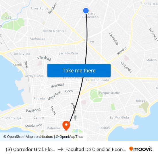 (S) Corredor Gral. Flores & Ing. José Serrato to Facultad De Ciencias Económicas Y De Administración map