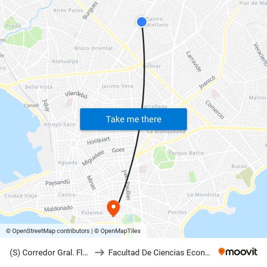 (S) Corredor Gral. Flores Y Santiago Sierra to Facultad De Ciencias Económicas Y De Administración map