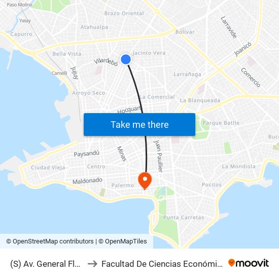 (S) Av. General Flores & Garibaldi to Facultad De Ciencias Económicas Y De Administración map