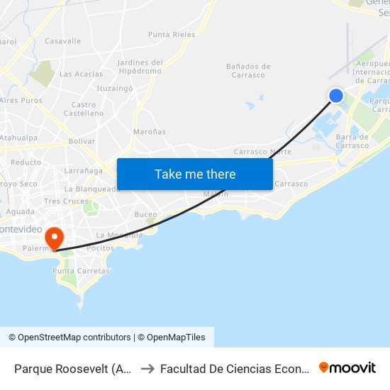 Parque Roosevelt (Av. W. Ferreira Aldunate) to Facultad De Ciencias Económicas Y De Administración map