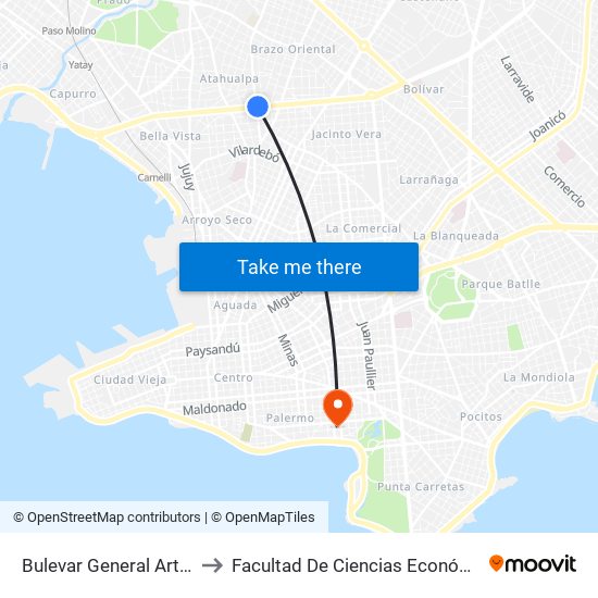 Bulevar General Artigas Y Av. Burgues to Facultad De Ciencias Económicas Y De Administración map