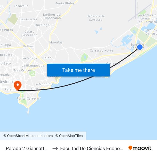 Parada 2 Giannattasio (Esq. Arizona) to Facultad De Ciencias Económicas Y De Administración map