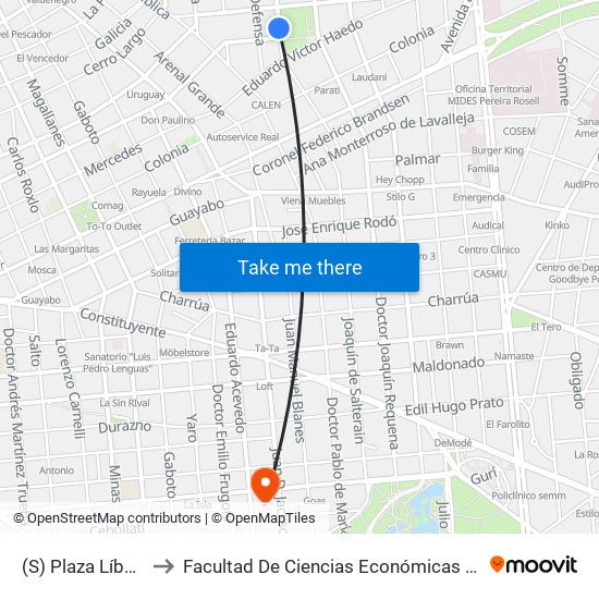 (S) Plaza Líber Seregni to Facultad De Ciencias Económicas Y De Administración map