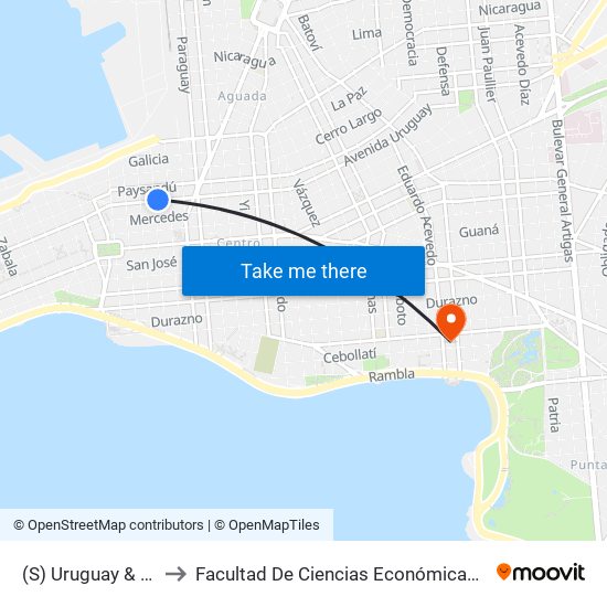 (S) Uruguay & Río Branco to Facultad De Ciencias Económicas Y De Administración map
