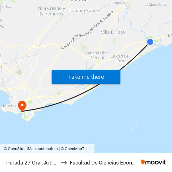 Parada 27 Gral. Artigas - Terminal El Pinar to Facultad De Ciencias Económicas Y De Administración map