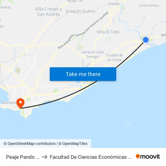 Peaje Pando (Ruta Ib) to Facultad De Ciencias Económicas Y De Administración map