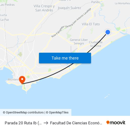 Parada 20 Ruta Ib (Esq. Monte Carlo) to Facultad De Ciencias Económicas Y De Administración map