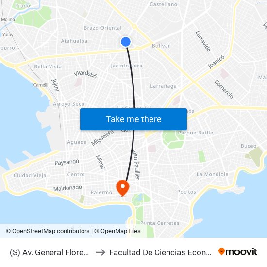 (S) Av. General Flores & Av. L. A. De Herrera to Facultad De Ciencias Económicas Y De Administración map