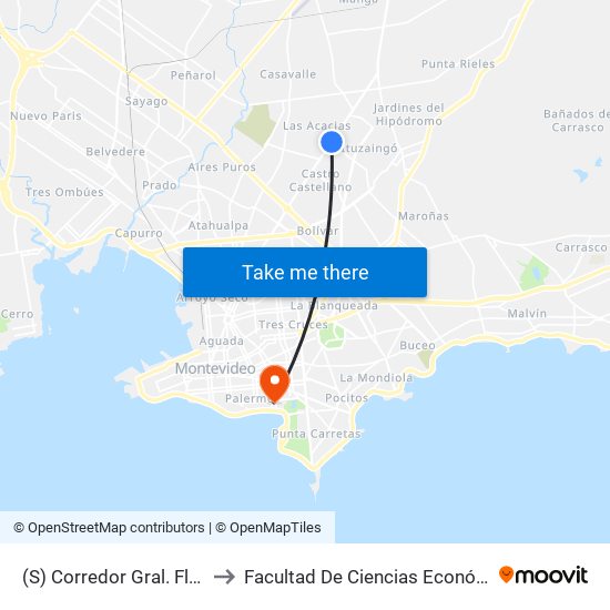 (S) Corredor Gral. Flores & Cno. Corrales to Facultad De Ciencias Económicas Y De Administración map