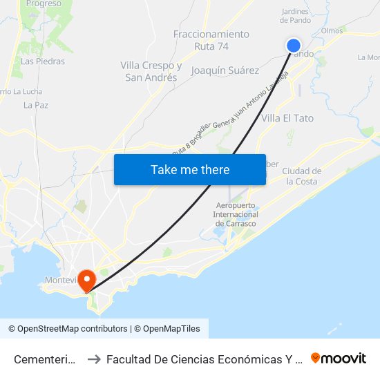 Cementerio Pando to Facultad De Ciencias Económicas Y De Administración map