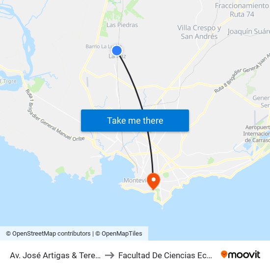 Av. José Artigas & Teresa Muñoz (Liceo De La Paz) to Facultad De Ciencias Económicas Y De Administración map