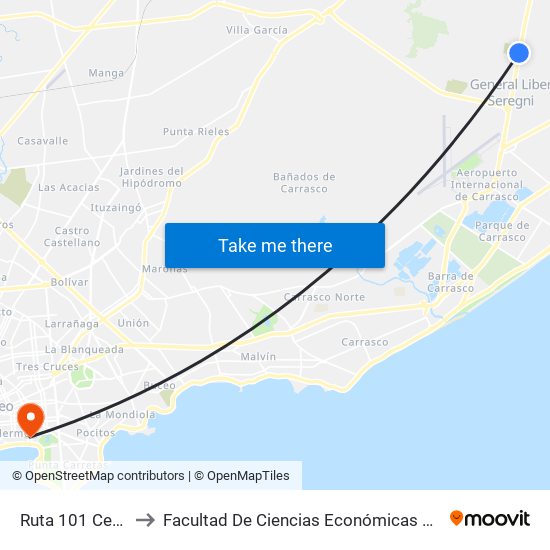 Ruta 101 Cementerio to Facultad De Ciencias Económicas Y De Administración map