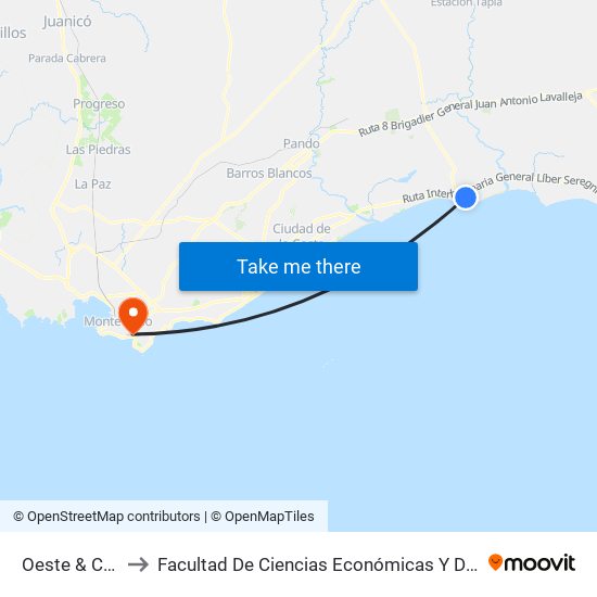 Oeste & Calle 16 to Facultad De Ciencias Económicas Y De Administración map