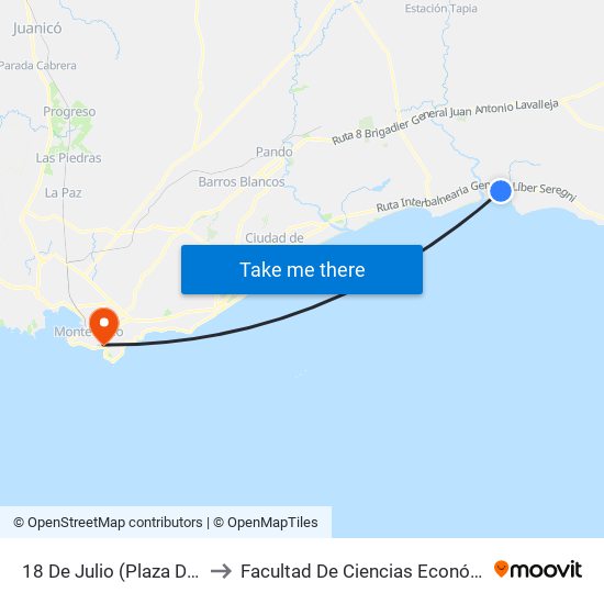 18 De Julio (Plaza De Los Treinta Y Tres) to Facultad De Ciencias Económicas Y De Administración map