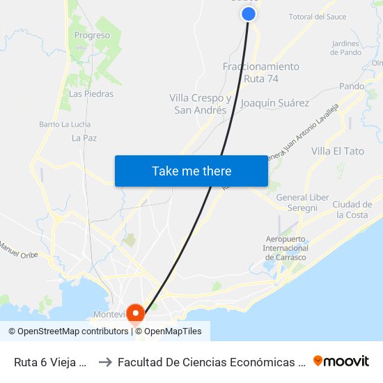 Ruta 6 Vieja Km36.700 to Facultad De Ciencias Económicas Y De Administración map