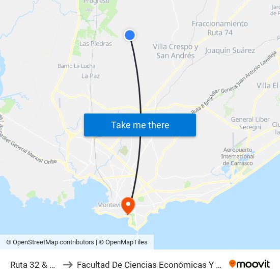 Ruta 32 & Ruta 68 to Facultad De Ciencias Económicas Y De Administración map