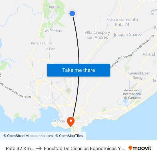 Ruta 32 Km25.500 to Facultad De Ciencias Económicas Y De Administración map