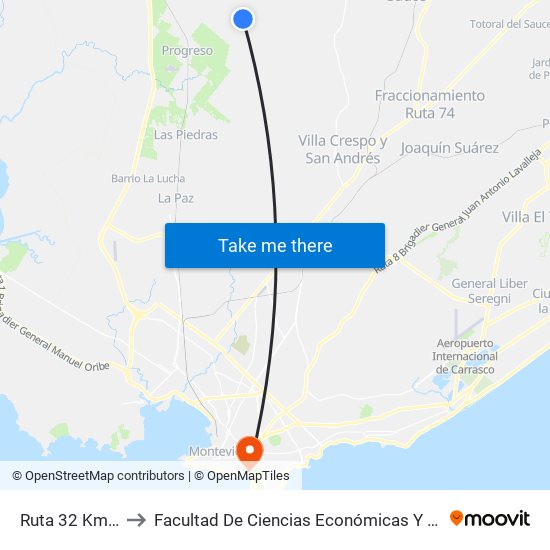 Ruta 32 Km29.200 to Facultad De Ciencias Económicas Y De Administración map