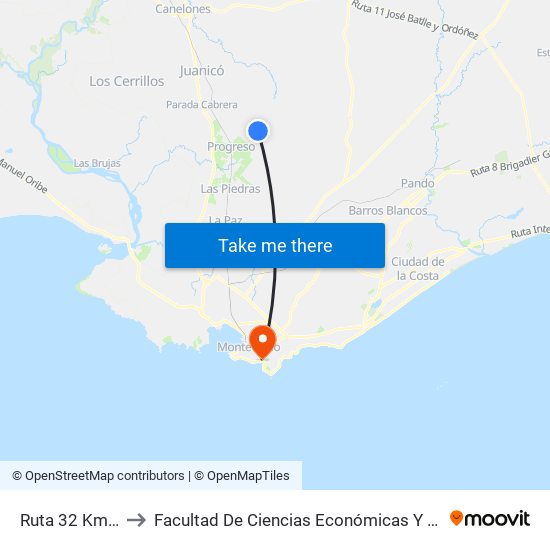 Ruta 32 Km29.600 to Facultad De Ciencias Económicas Y De Administración map