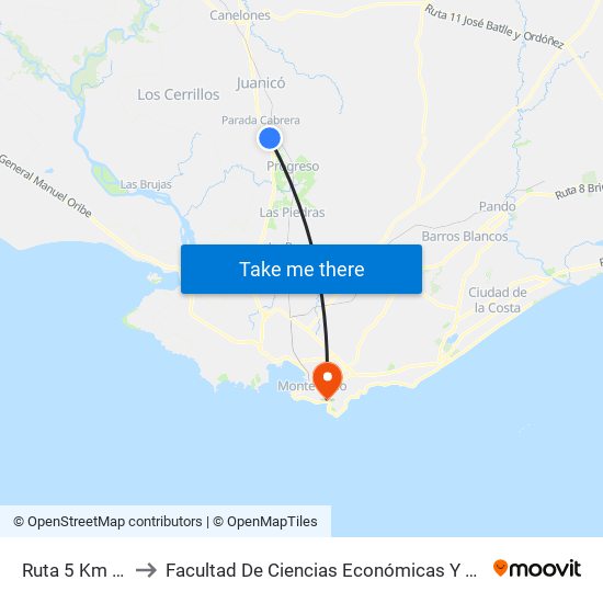 Ruta 5 Km 32.000 to Facultad De Ciencias Económicas Y De Administración map