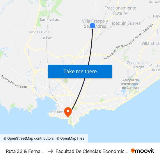 Ruta 33 & Fernando Ortogués to Facultad De Ciencias Económicas Y De Administración map