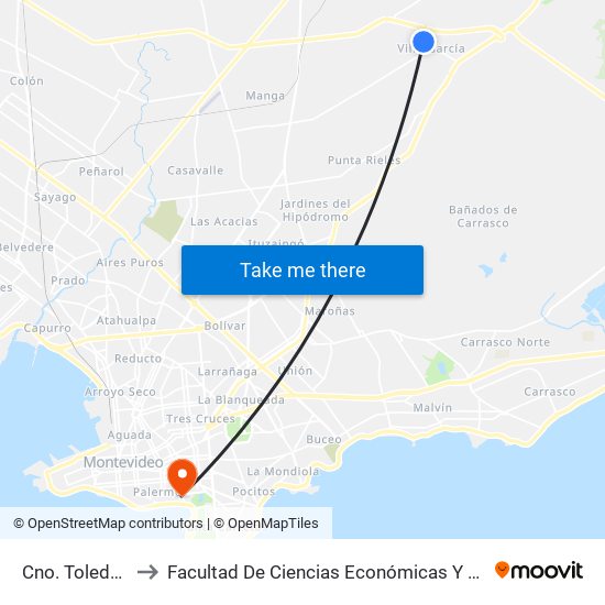 Cno. Toledo Chico to Facultad De Ciencias Económicas Y De Administración map