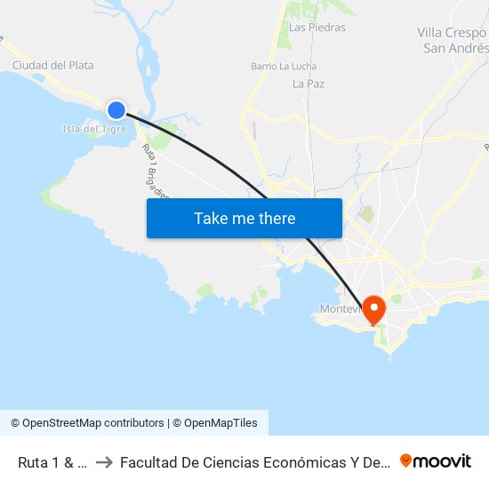 Ruta 1 & Isusa to Facultad De Ciencias Económicas Y De Administración map