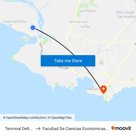 Terminal Delta Del Tigre to Facultad De Ciencias Económicas Y De Administración map