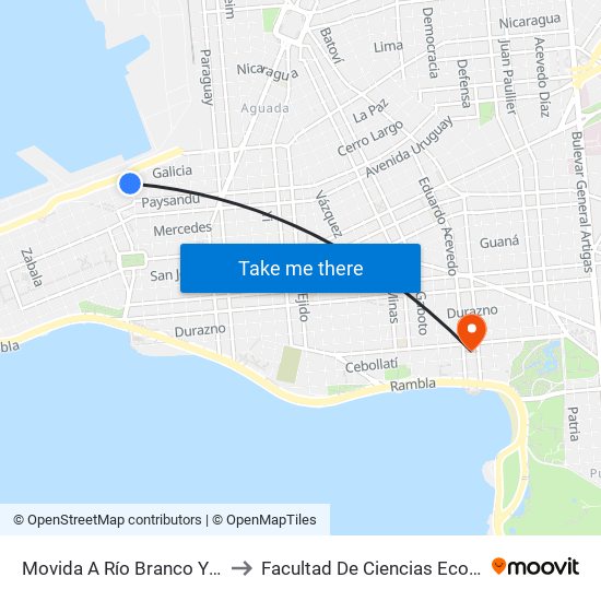Movida A Río Branco Y Cerro Largo -Florida, 1629 to Facultad De Ciencias Económicas Y De Administración map