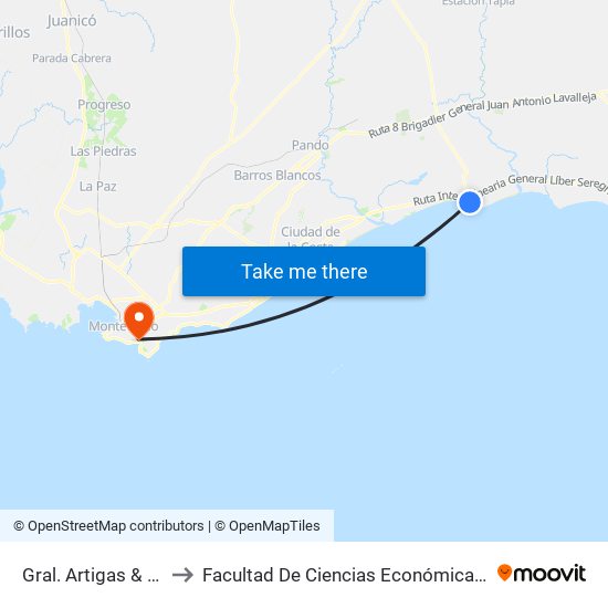 Gral. Artigas & Montevideo to Facultad De Ciencias Económicas Y De Administración map