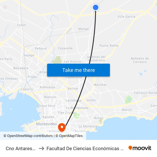 Cno Antares Y Psje C to Facultad De Ciencias Económicas Y De Administración map