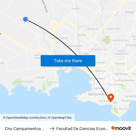 Cno Campamentos Orientales Y Cimarrones to Facultad De Ciencias Económicas Y De Administración map