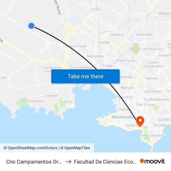 Cno Campamentos Orientales Y El Asentamiento to Facultad De Ciencias Económicas Y De Administración map
